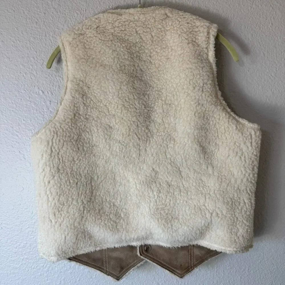 Vintage 70s Reversible Sherpa Lined Suede Leather Vest Men’s Size XL